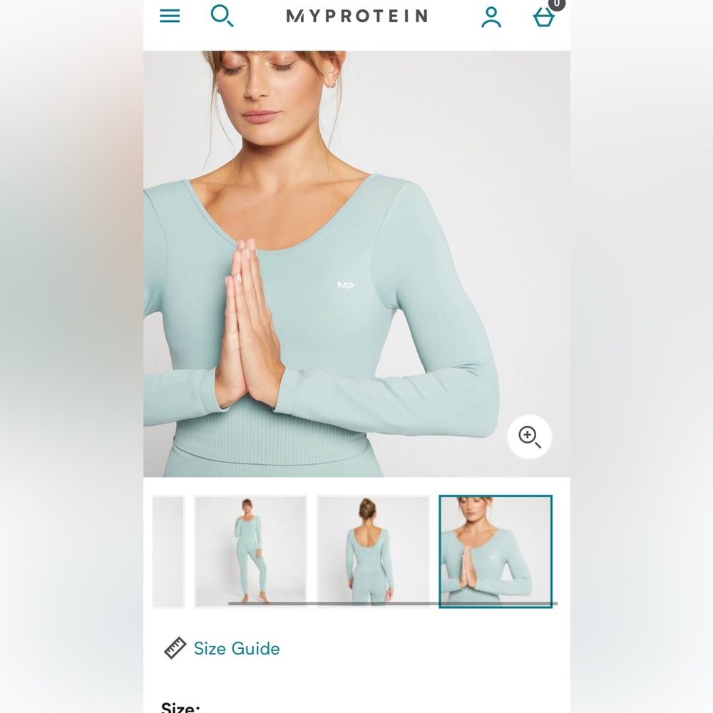 MyProtein composure seamless long sleeve crop top. Ice blue or purple. Size S